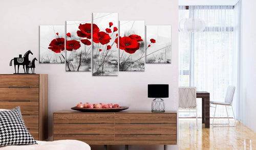 Canvas Print Klaprozen Rood Wonder 5 Panels 100x50cm