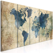 Canvas Print Retro Map 5 Panels 225x90cm