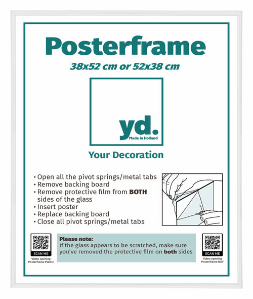 Poster Frame Plastic 38x52cm White High Gloss Front Size | Yourdecoration.com