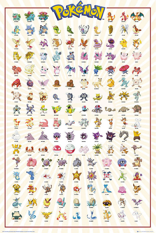 Gbeye FP4379 Pokemon Kanto 151 German Characters Poster 61x 91-5cm | Yourdecoration.com