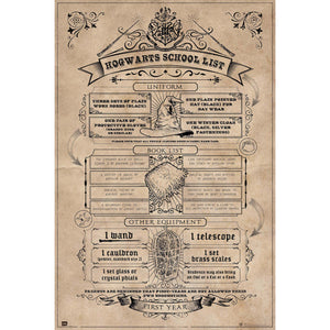 Grupo Erik GPE5158 Harry Potter Hogwarts School List Poster 61X91,5cm | Yourdecoration.com