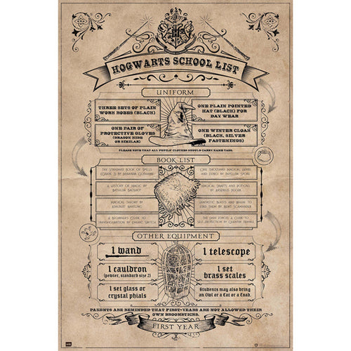 Grupo Erik GPE5158 Harry Potter Hogwarts School List Poster 61X91,5cm | Yourdecoration.com