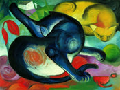 Franz Marc Zwei Katzen blau und gelb Art Print 80x60cm | Yourdecoration.com