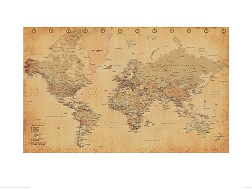 Pyramid World Map Vintage Style Art Print 60x80cm | Yourdecoration.com