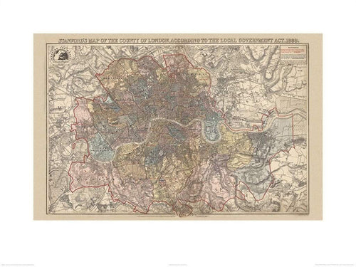 Pyramid Stanfords Map of the County of London 1888 Art Print 60x80cm | Yourdecoration.com