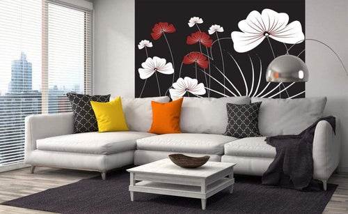 Dimex Flowers on Black Wall Mural 225x250cm 3 Panels Ambiance | Yourdecoration.com