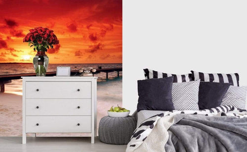 Dimex Jetty in Sunset Wall Mural 225x250cm 3 Panels Ambiance | Yourdecoration.com