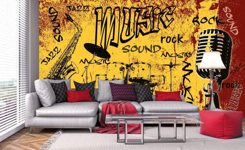 Dimex Music Orange Wall Mural 375x250cm 5 Panels Ambiance | Yourdecoration.com