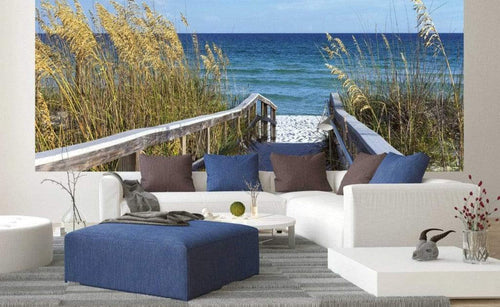 Dimex Sandy Boardwalk Wall Mural 375x150cm 5 Panels Ambiance | Yourdecoration.com